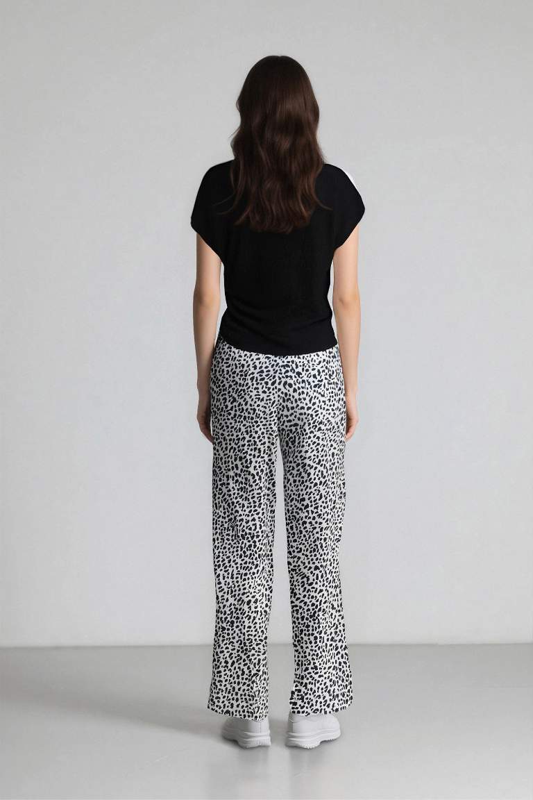 Carrot Fit Wide Leg Printed Viscose Trousers