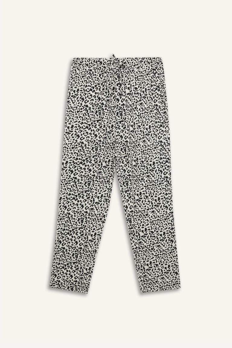 Carrot Fit Wide Leg Printed Viscose Trousers