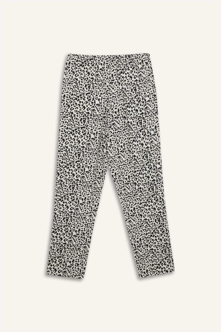 Carrot Fit Wide Leg Printed Viscose Trousers