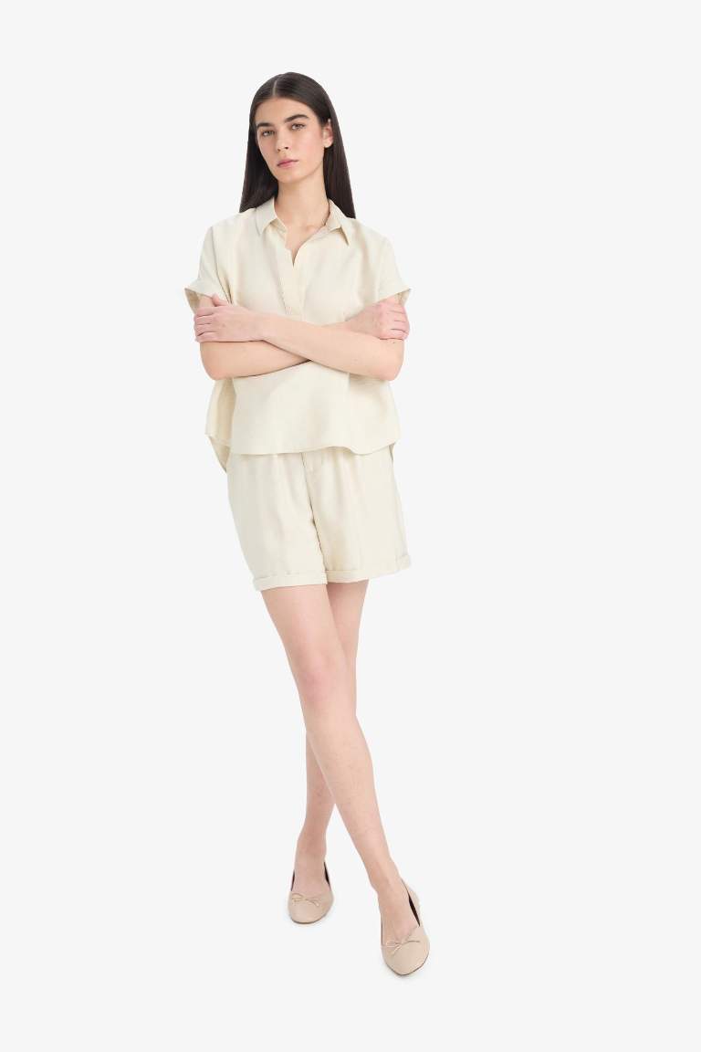 Crinkle Fabric High Waist Shorts
