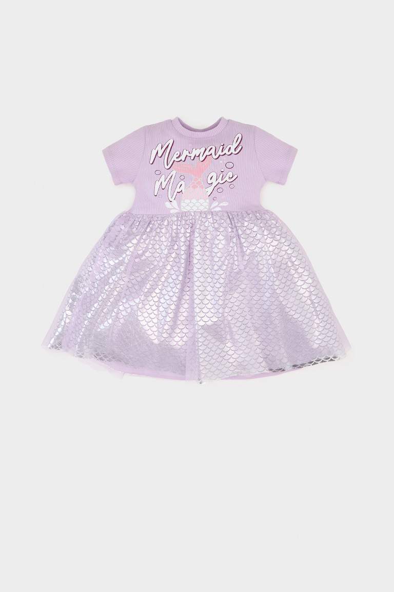 Baby Girl Printed Short Sleeve Tulle Dress