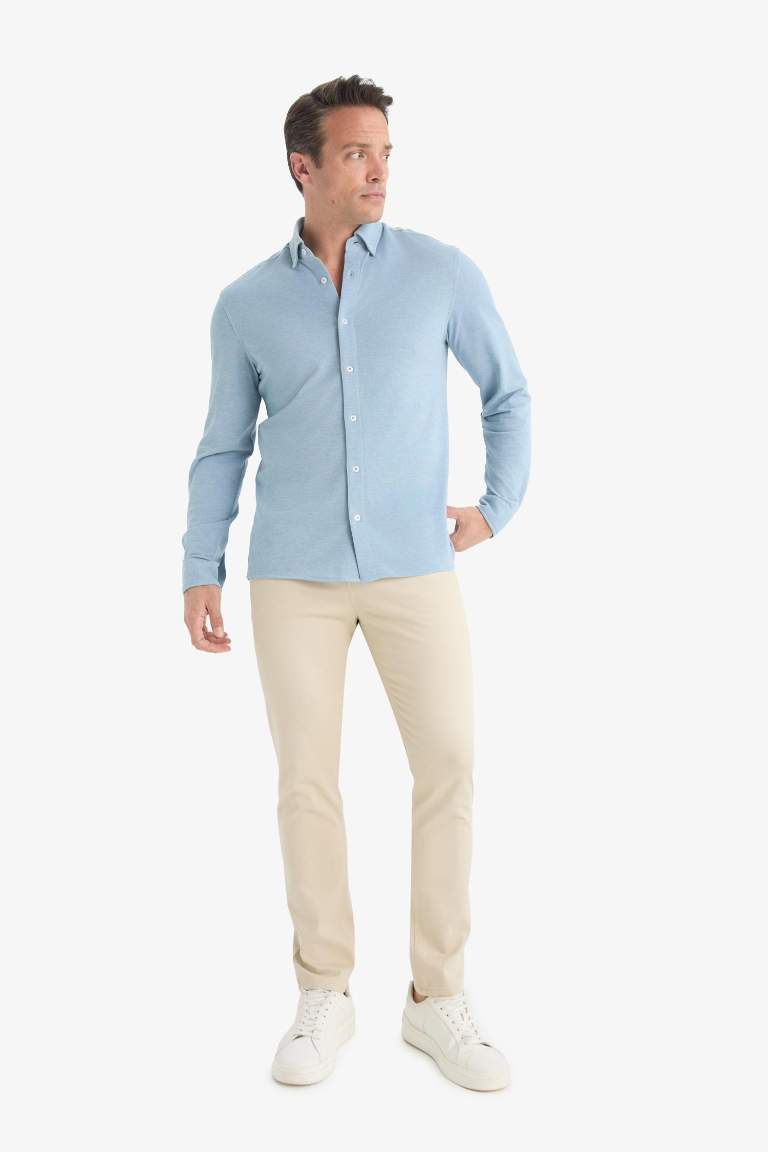 Slim Fit Dar Kesim Dar Paça Cepli Dokulu Pantolon