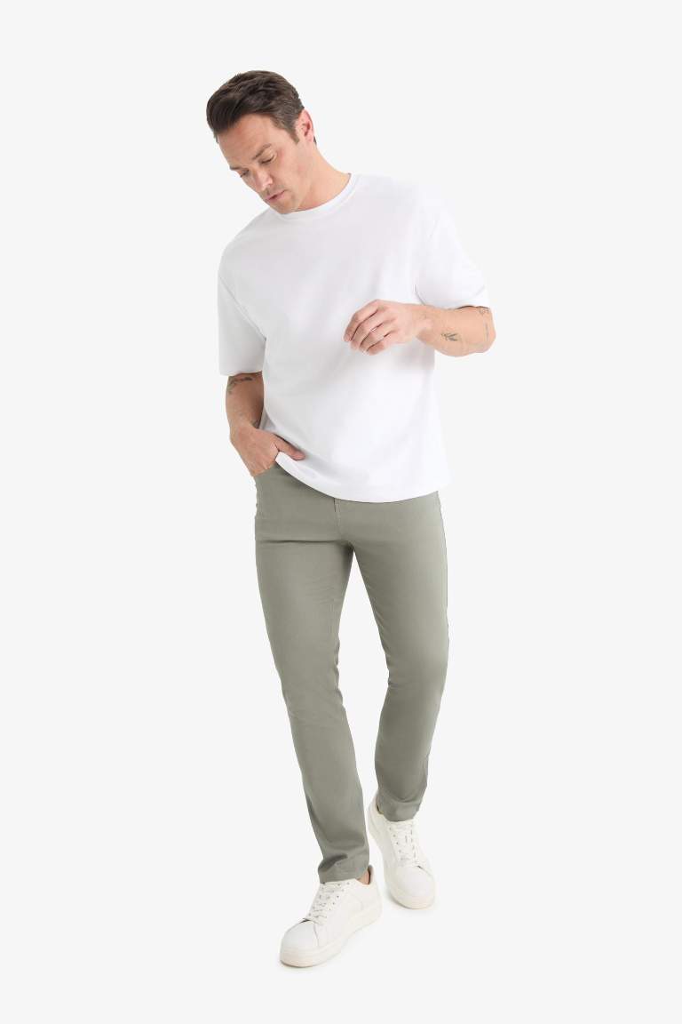 Slim Fit Dar Kesim Dar Paça Cepli Dokulu Pantolon