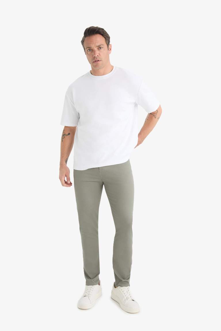 Slim Fit Dar Kesim Dar Paça Cepli Dokulu Pantolon