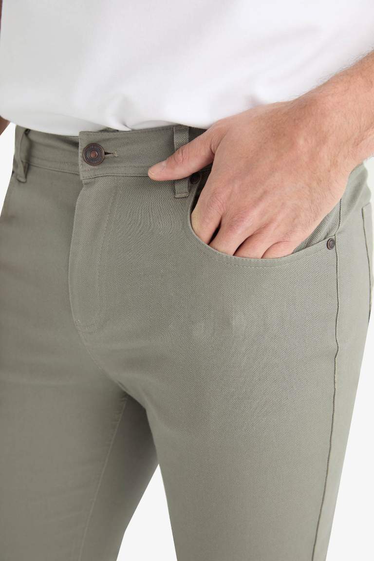 Slim Fit Dar Kesim Dar Paça Cepli Dokulu Pantolon