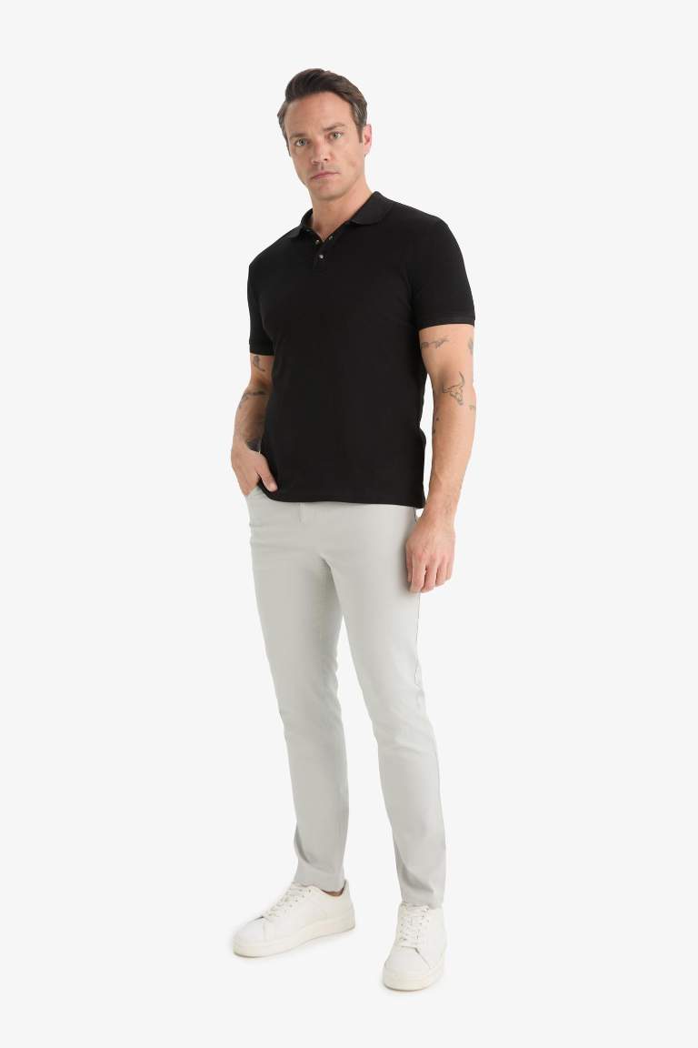 Slim Fit Dar Kesim Dar Paça Cepli Dokulu Pantolon
