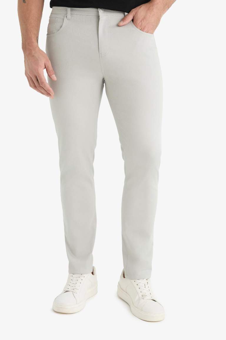 Slim Fit Dar Kesim Dar Paça Cepli Dokulu Pantolon