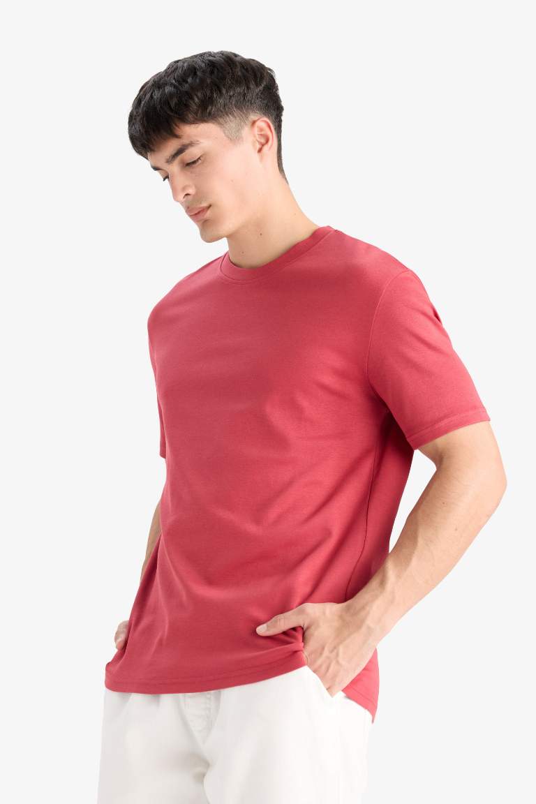 %100 Pamuk Regular Fit Bisiklet Yaka Basic Düz Kısa Kollu Tişört