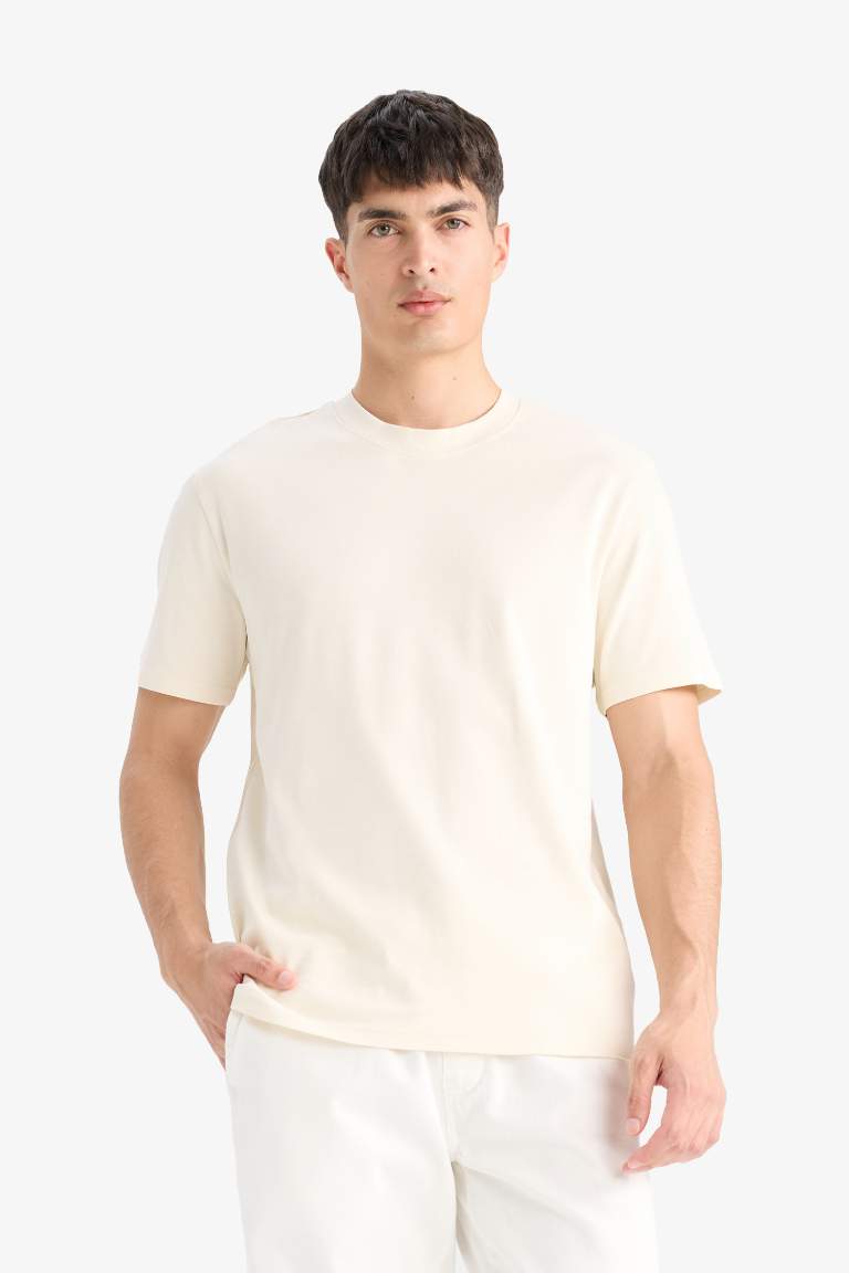 %100 Pamuk Regular Fit Bisiklet Yaka Basic Düz Kısa Kollu Tişört