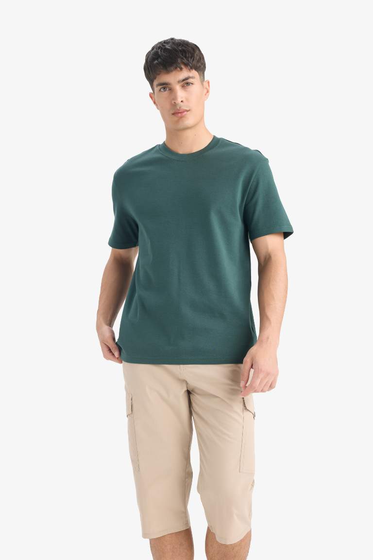 %100 Pamuk Regular Fit Bisiklet Yaka Basic Düz Kısa Kollu Tişört