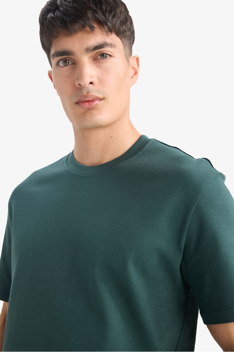 %100 Pamuk Regular Fit Bisiklet Yaka Basic Düz Kısa Kollu Tişört