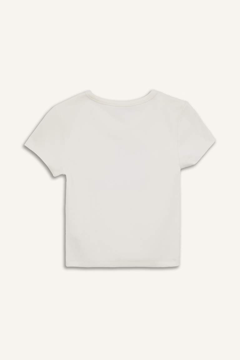 Fitted Crew Neck Printed Ribbon T-Shirt