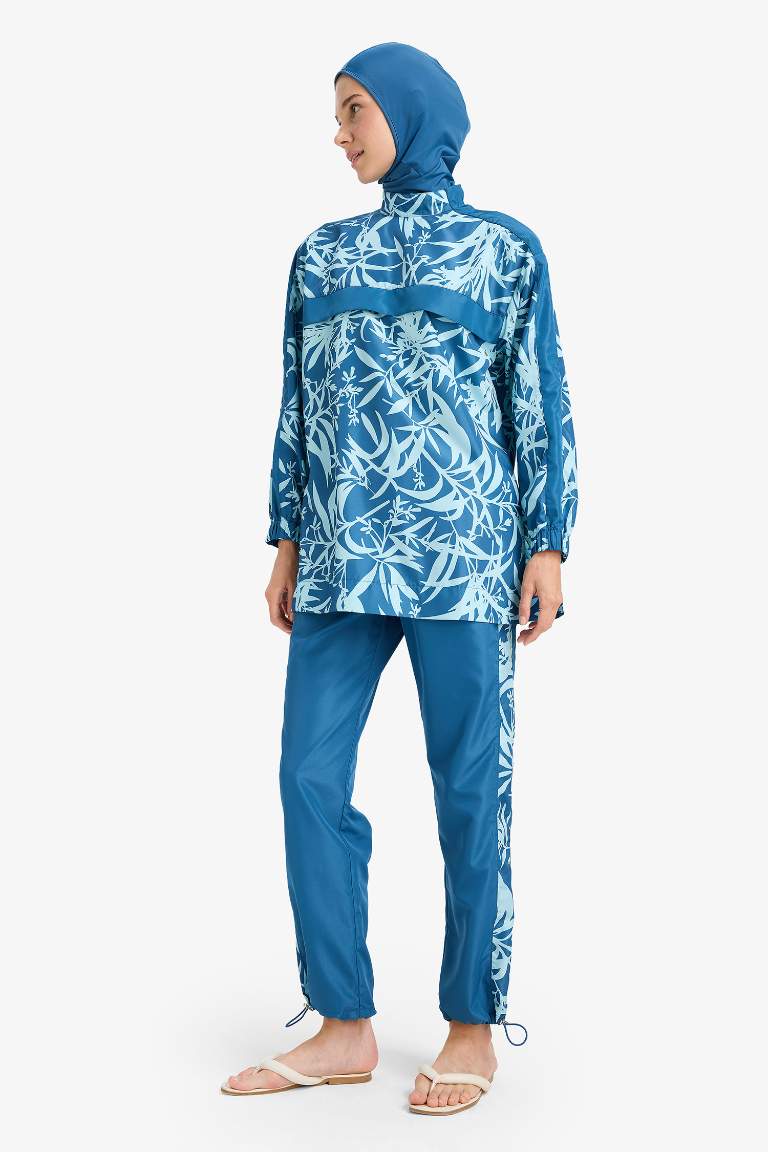 Regular Fit Su İtici 3'lü Desenli Burkini Tesettür Mayo Takım