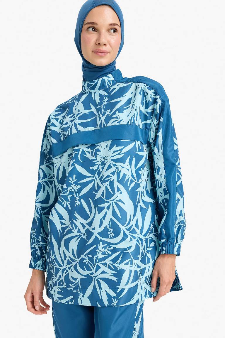 Regular Fit Su İtici 3'lü Desenli Burkini Tesettür Mayo Takım