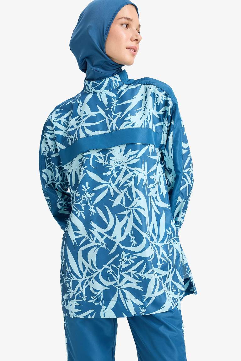 Regular Fit Su İtici 3'lü Desenli Burkini Tesettür Mayo Takım