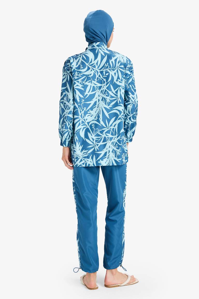 Regular Fit Su İtici 3'lü Desenli Burkini Tesettür Mayo Takım