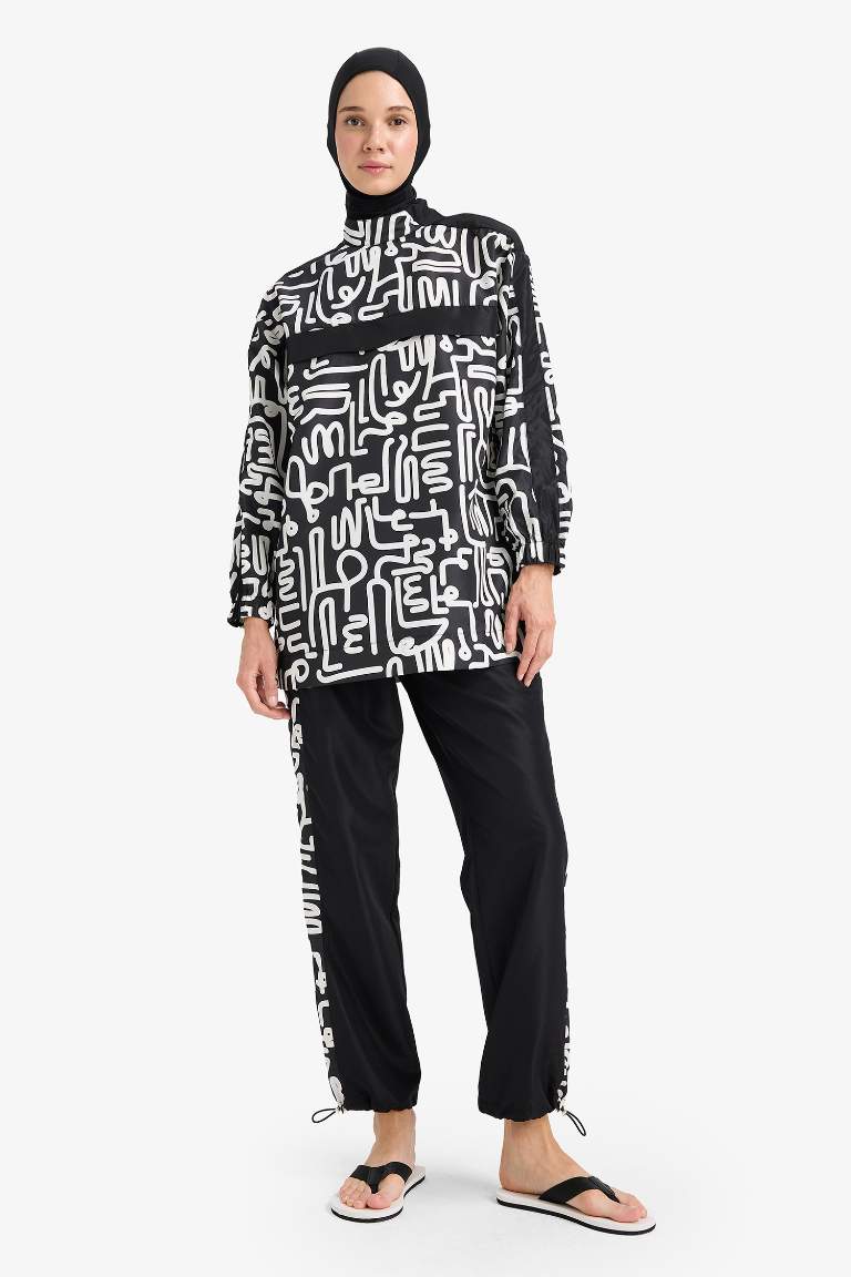 Regular Fit Su İtici 3'lü Desenli Burkini Tesettür Mayo Takım