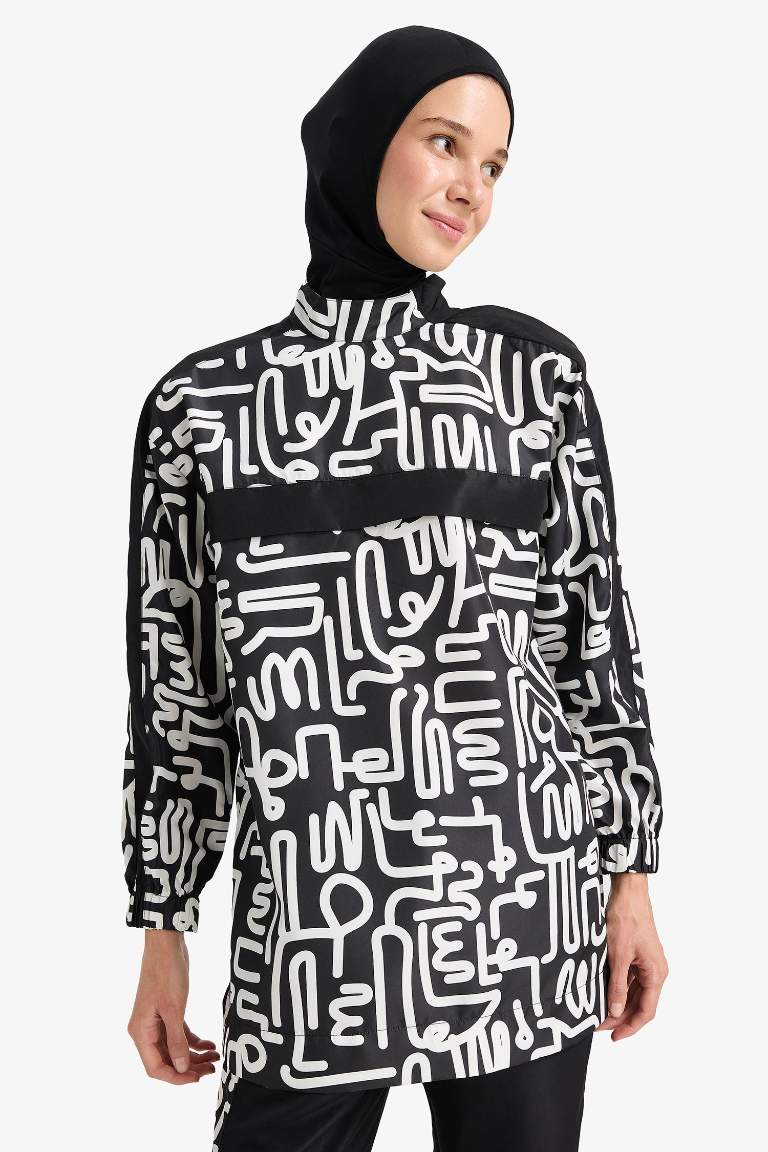 Regular Fit Su İtici 3'lü Desenli Burkini Tesettür Mayo Takım