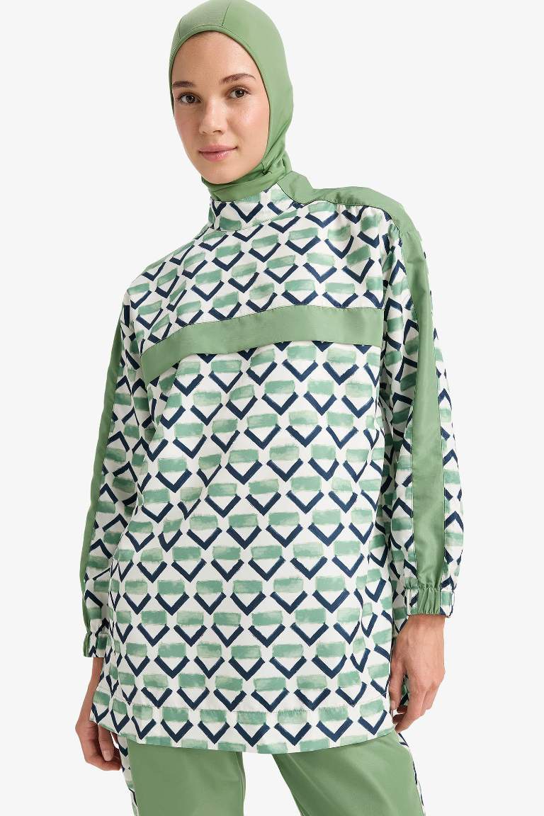 Regular Fit Su İtici 3'lü Desenli Burkini Tesettür Mayo Takım