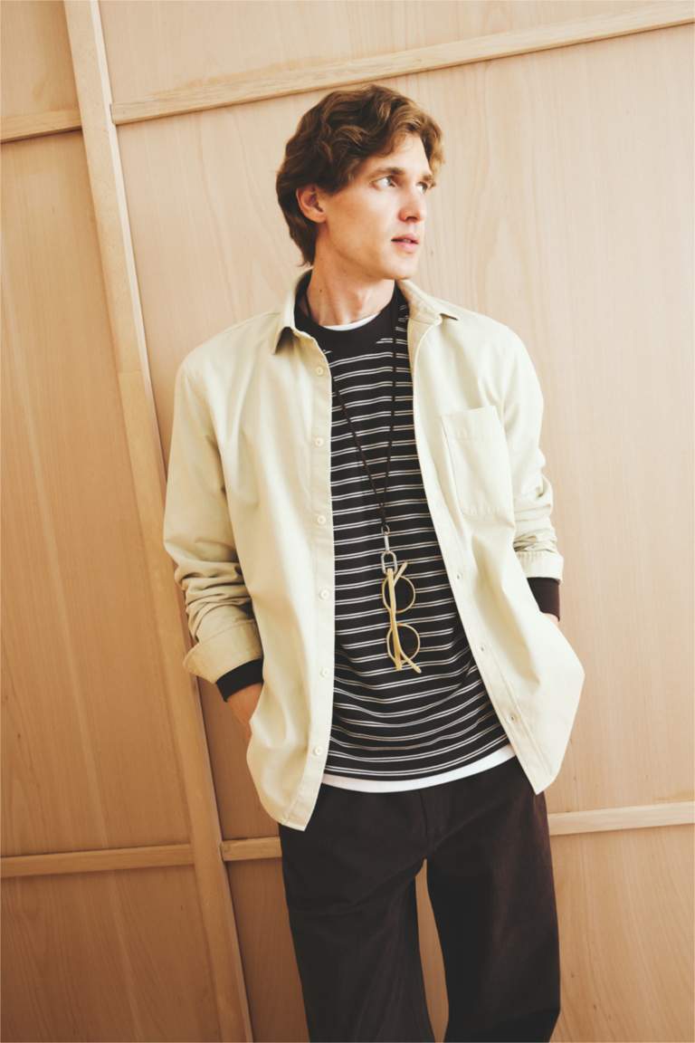 Хлопковая рубашка с длинными рукавами и поло-воротником, обычный крой