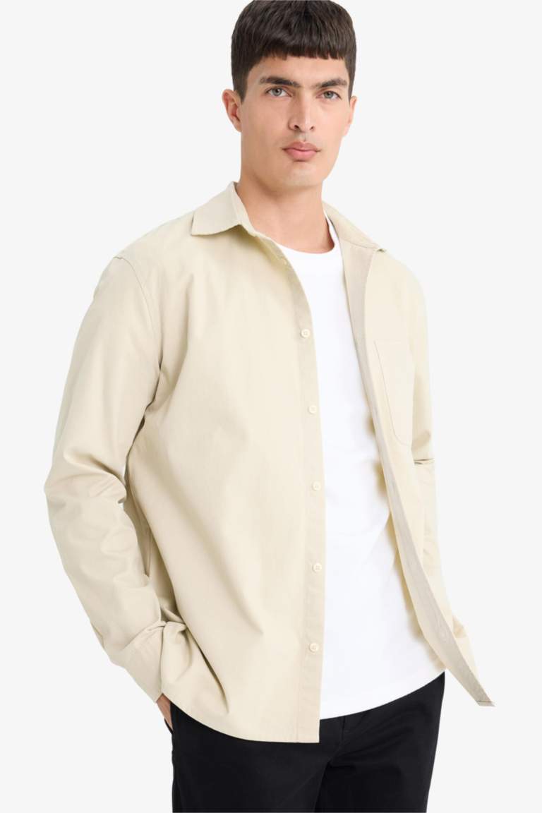 Хлопковая рубашка с длинными рукавами и поло-воротником, обычный крой