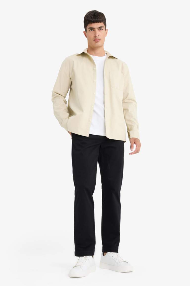 Хлопковая рубашка с длинными рукавами и поло-воротником, обычный крой