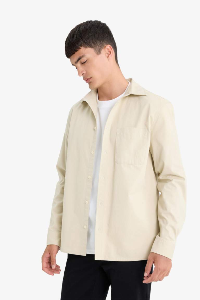 Хлопковая рубашка с длинными рукавами и поло-воротником, обычный крой