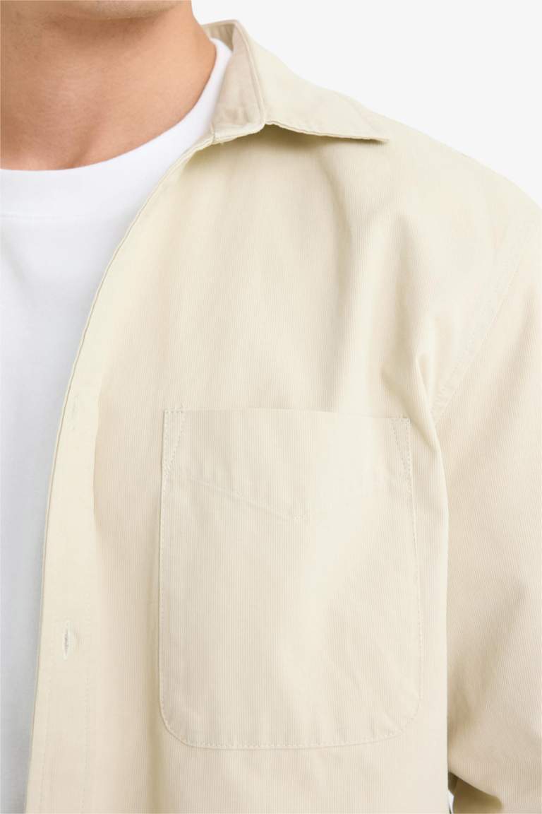 Хлопковая рубашка с длинными рукавами и поло-воротником, обычный крой