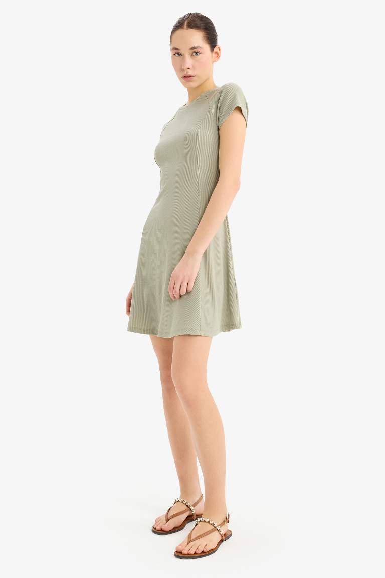 Crew Neck Basic Corduroy Mini Dress