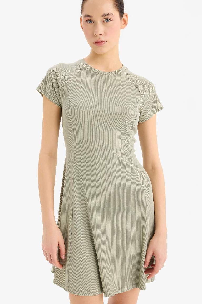 Crew Neck Basic Corduroy Mini Dress