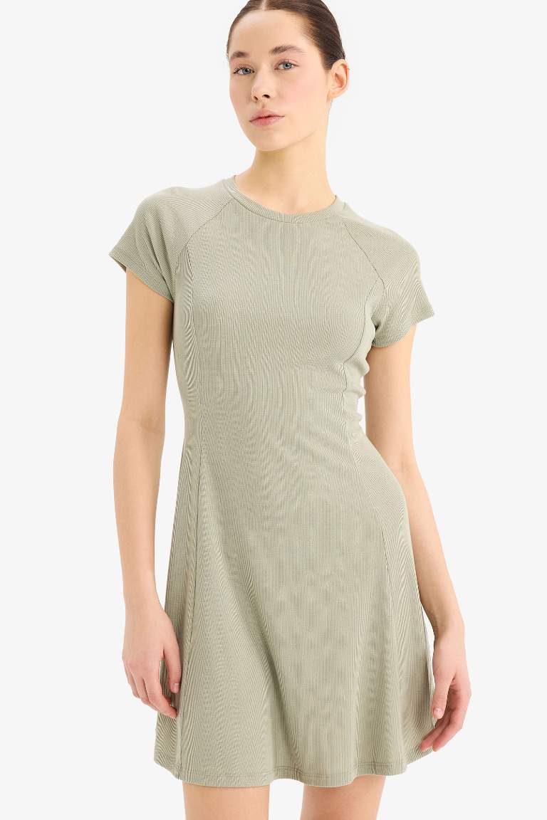 Crew Neck Basic Corduroy Mini Dress