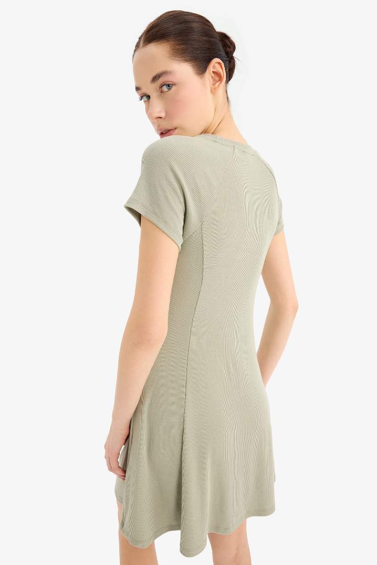 Crew Neck Basic Corduroy Mini Dress