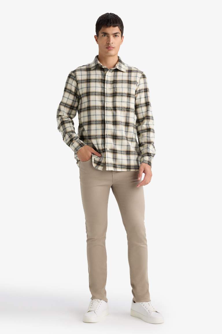 Рубашка Regular Fit из хлопка с воротником-поло, в клетку и с длинным рукавом