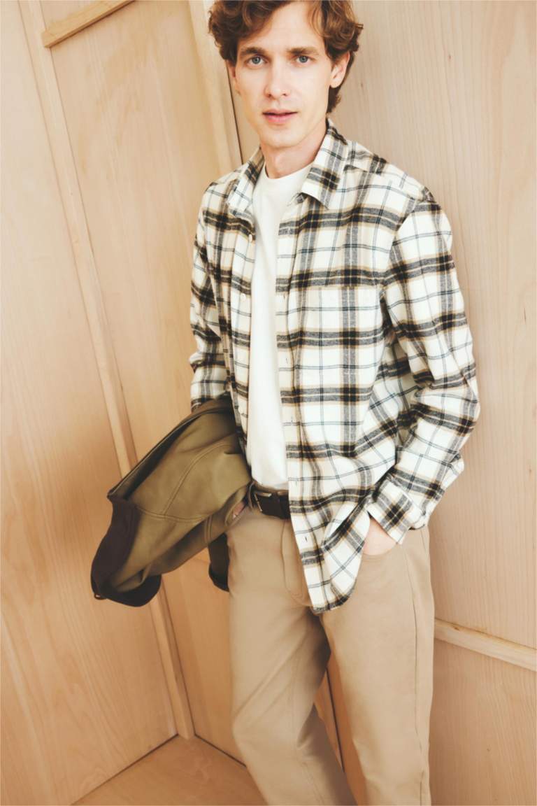 Regular Fit Polo Yaka Kareli Pamuklu Uzun Kollu Gömlek