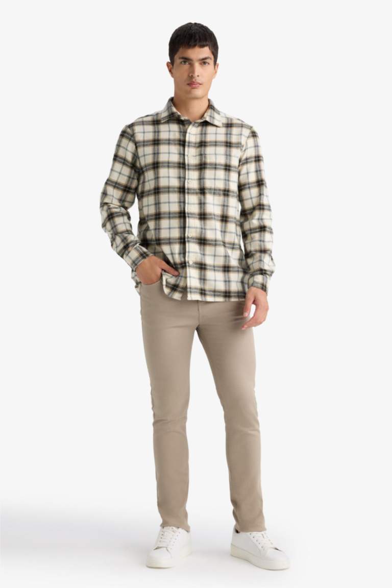 Regular Fit Polo Yaka Kareli Pamuklu Uzun Kollu Gömlek