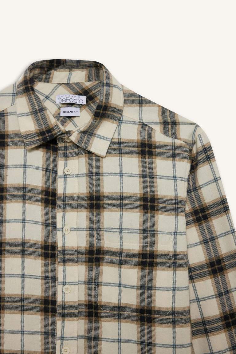 Рубашка Regular Fit из хлопка с воротником-поло, в клетку и с длинным рукавом