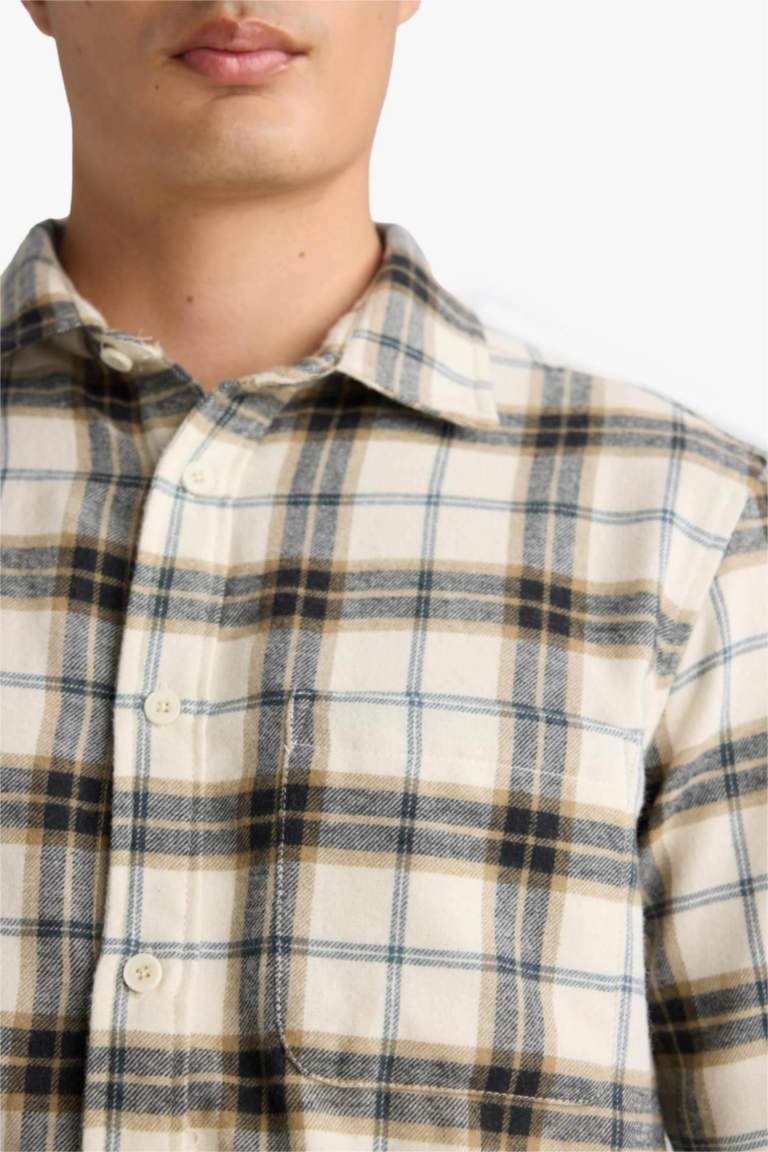 Regular Fit Polo Yaka Kareli Pamuklu Uzun Kollu Gömlek