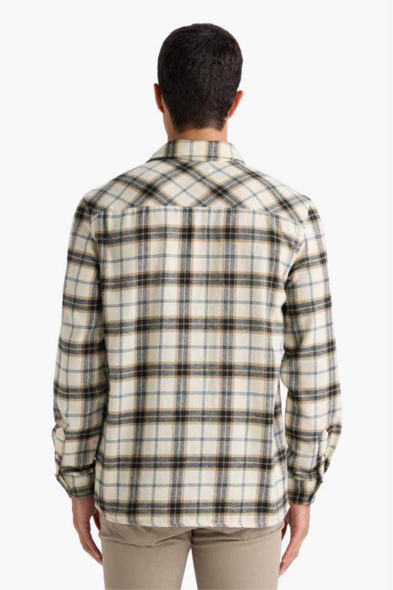 Regular Fit Polo Yaka Kareli Pamuklu Uzun Kollu Gömlek