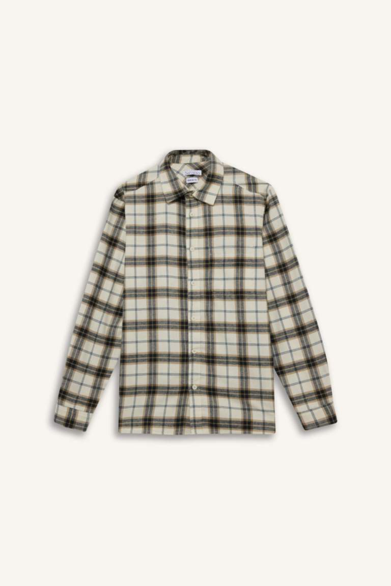 Regular Fit Polo Yaka Kareli Pamuklu Uzun Kollu Gömlek