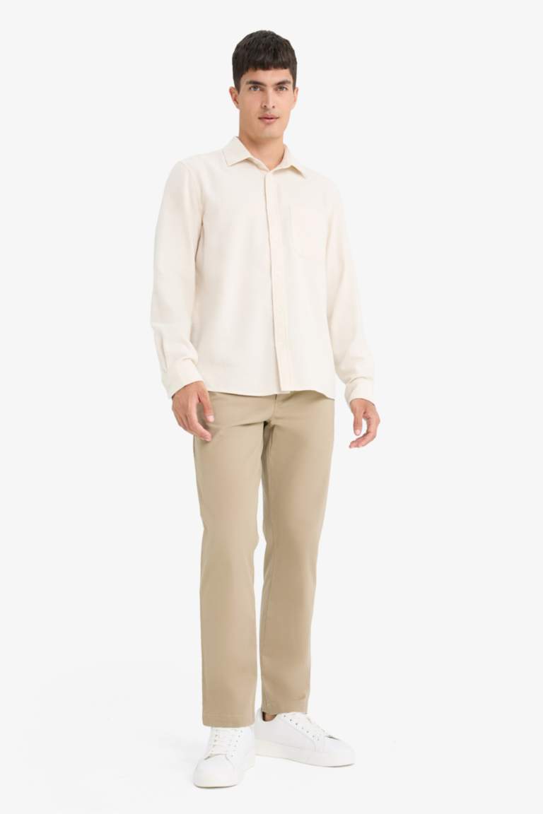 Regular Fit Polo Collar Cotton Long Sleeve Shirt