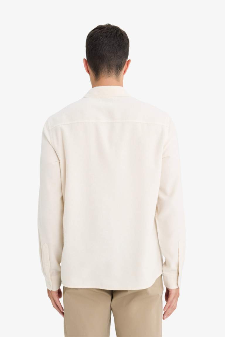 Regular Fit Polo Collar Cotton Long Sleeve Shirt