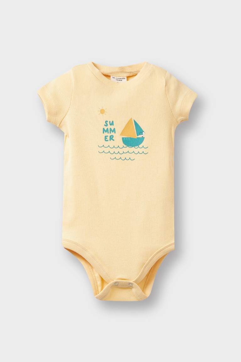 Erkek Bebek 2'li Takım Baskılı Fitilli Kaşkorse Kısa Kollu Çıtçıtlı Body Şort