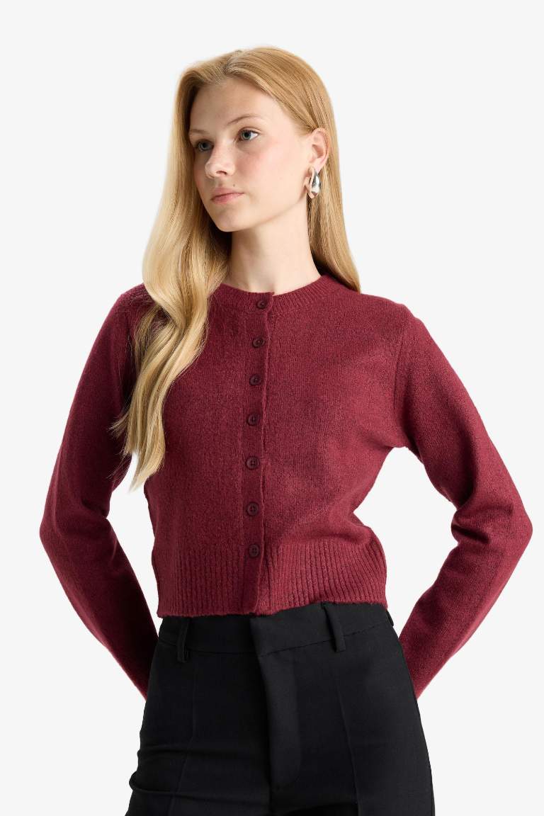 Coool Slim Fit Dar Kesim Bisiklet Yaka Düğmeli Triko Hırka