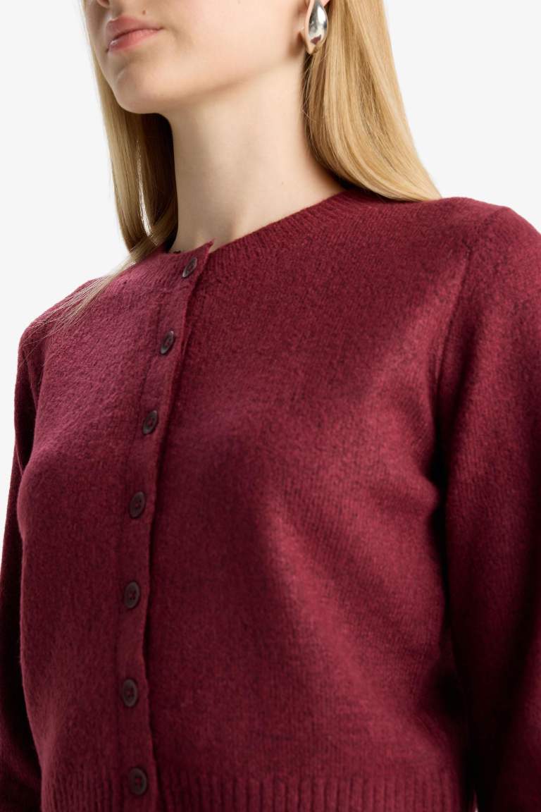 Coool Slim Fit Dar Kesim Bisiklet Yaka Düğmeli Triko Hırka