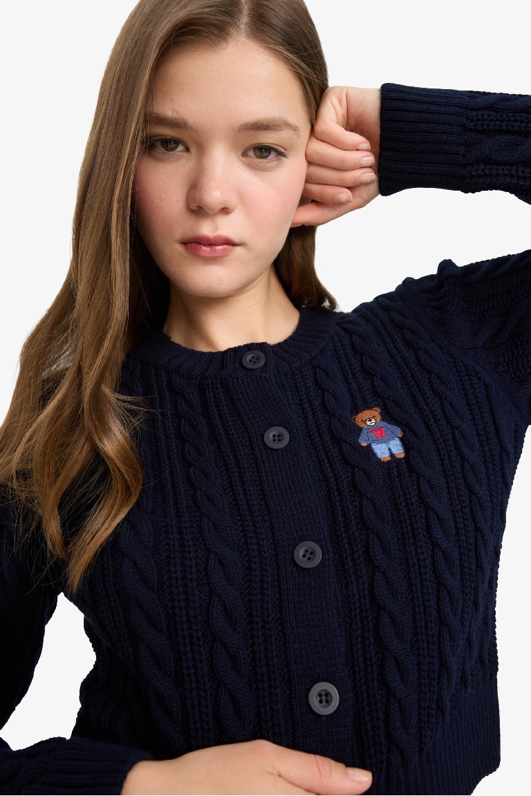 Regular Fit Crew Neck Knit Cardigan