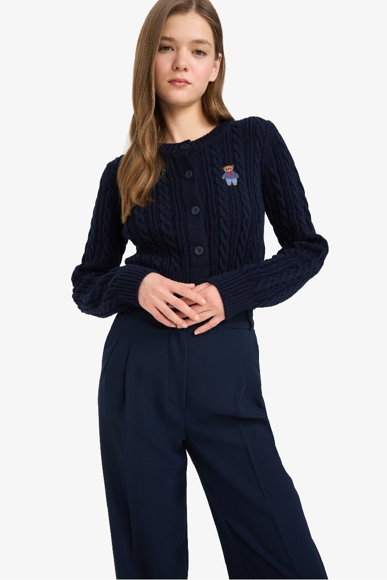 Regular Fit Crew Neck Knit Cardigan