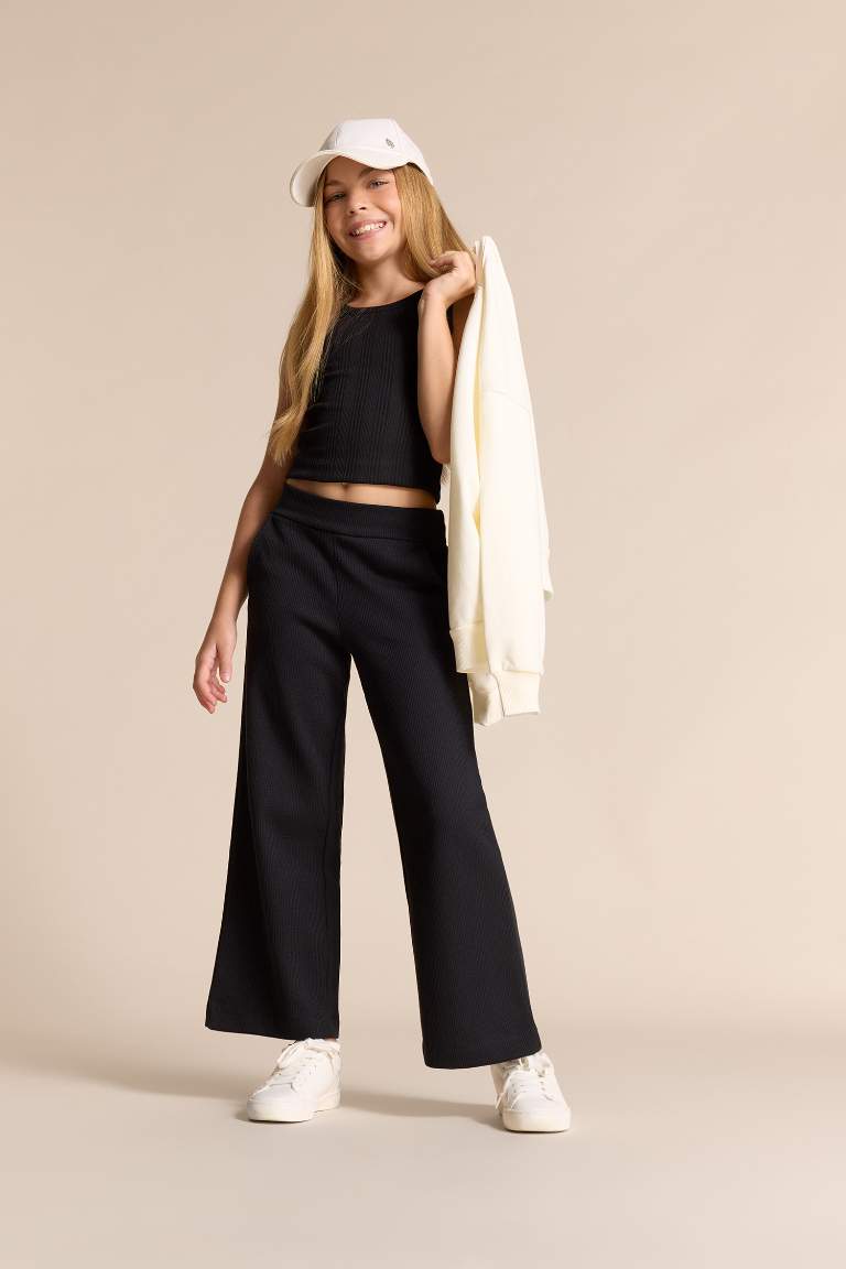 Kız Çocuk Wide Leg Waffle Geniş Paça Pantolon