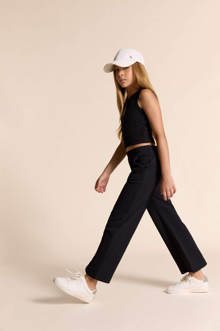 Kız Çocuk Wide Leg Waffle Geniş Paça Pantolon