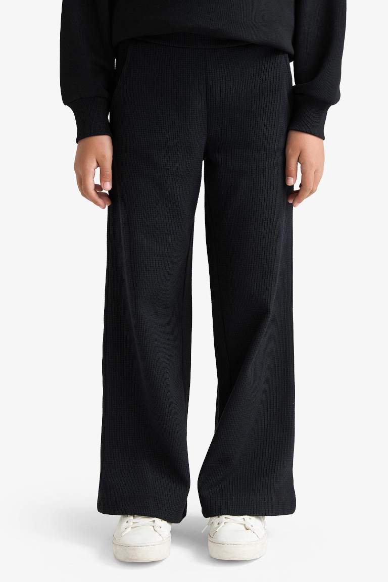 Kız Çocuk Wide Leg Waffle Geniş Paça Pantolon
