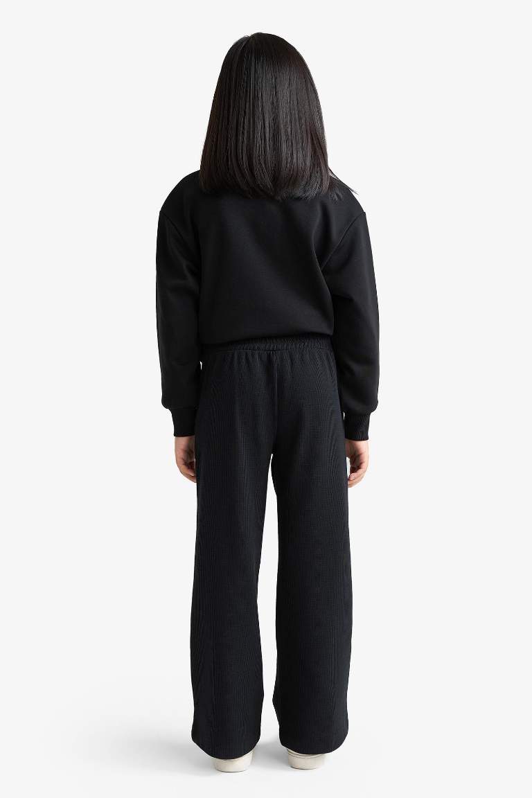 Kız Çocuk Wide Leg Waffle Geniş Paça Pantolon